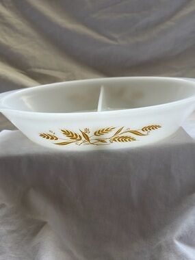 Vintage Sears divided casserole milk glass dish